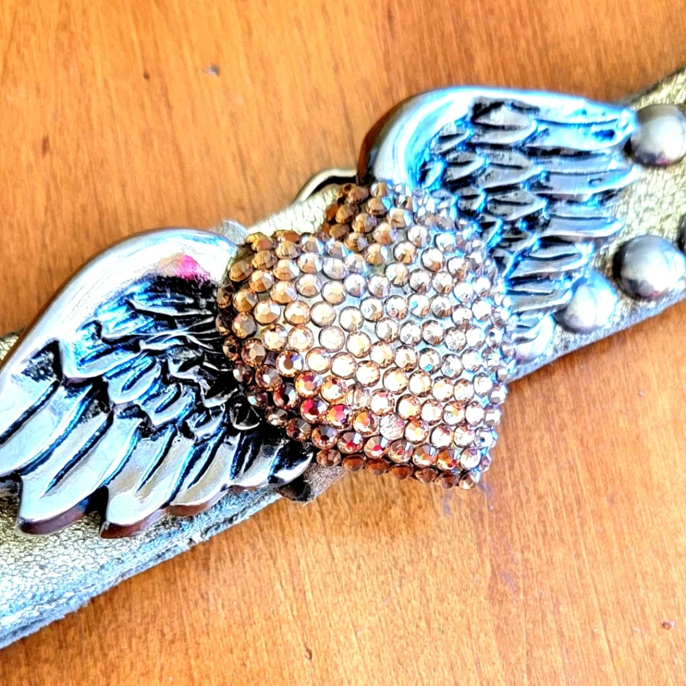 BRIDGER Gold Studded Flying Heart w Wings Belt